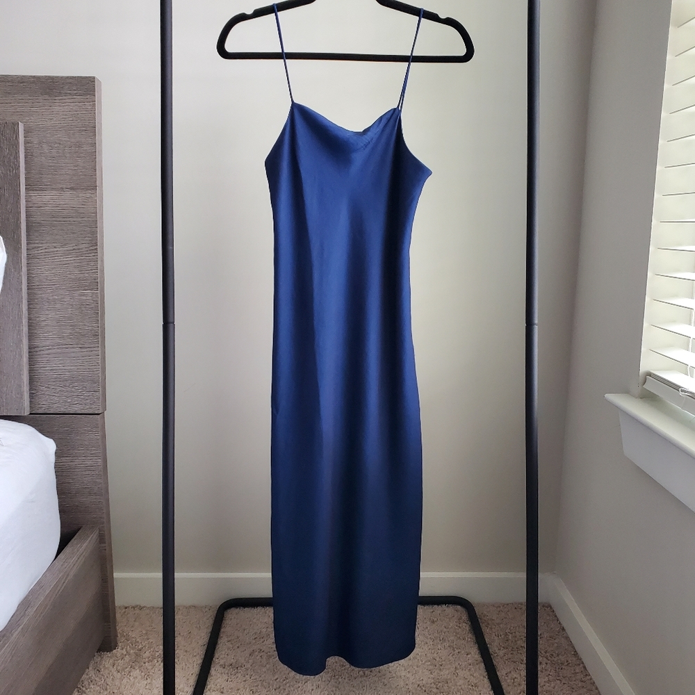 BANANA REPUBLIC SQUARE NECK SLIP DRESS IN FLIGHT BLUE, (PETITE XXS)
